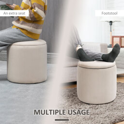 HOMCOM Set of 2 White Modern Storage Ottomans with Removable Lid, Fabric Foot Stools, Dressing Table Stools - Aosom UK - thumbnail 7
