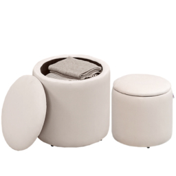 HOMCOM Set of 2 White Modern Storage Ottomans with Removable Lid, Fabric Foot Stools, Dressing Table Stools - Aosom UK