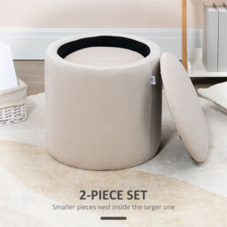HOMCOM Set of 2 White Modern Storage Ottomans with Removable Lid, Fabric Foot Stools, Dressing Table Stools - Aosom UK - thumbnail 4