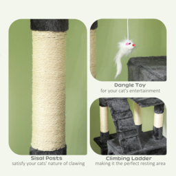 PawHut Cat Tree for Indoor Cats Kitten Kitty Scratching Scratcher Post Climbing Tower Activity Centre House Grey - Aosom UK - thumbnail 5