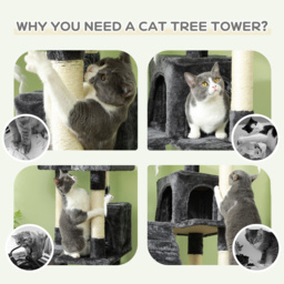 PawHut Cat Tree for Indoor Cats Kitten Kitty Scratching Scratcher Post Climbing Tower Activity Centre House Grey - Aosom UK - thumbnail 7