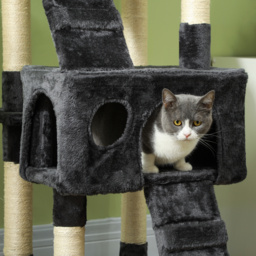 PawHut Cat Tree for Indoor Cats Kitten Kitty Scratching Scratcher Post Climbing Tower Activity Centre House Grey - Aosom UK - thumbnail 8