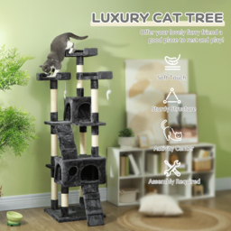 PawHut Cat Tree for Indoor Cats Kitten Kitty Scratching Scratcher Post Climbing Tower Activity Centre House Grey - Aosom UK - thumbnail 4