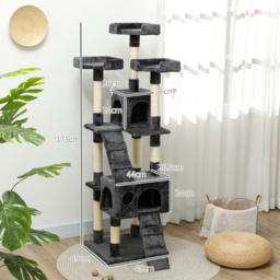 PawHut Cat Tree for Indoor Cats Kitten Kitty Scratching Scratcher Post Climbing Tower Activity Centre House Grey - Aosom UK - thumbnail 3