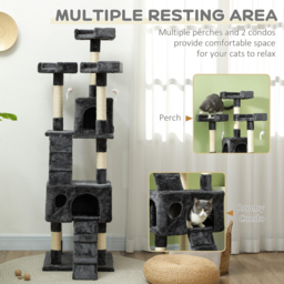 PawHut Cat Tree for Indoor Cats Kitten Kitty Scratching Scratcher Post Climbing Tower Activity Centre House Grey - Aosom UK - thumbnail 6