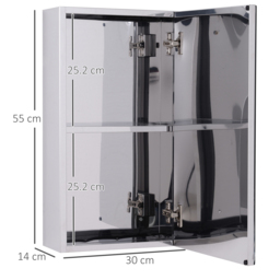 HOMCOM Stainless Steel Wall-mounted Bathroom Mirror Storage Cabinet 300mm (W) - thumbnail 3
