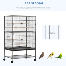 PawHut Large Bird Cage Budgie Cage for Finch Canaries Parakeet w/ Rolling Stand, Slide-out Tray, Shelf, Food Containers, Dark Grey - Aosom UK - thumbnail 6