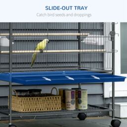 PawHut Large Bird Cage Budgie Cage for Finch Canaries Parakeet w/ Rolling Stand, Slide-out Tray, Shelf, Food Containers, Dark Grey - Aosom UK - thumbnail 4