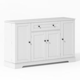 Multifunctional Kitchen Sideboard with Double-Door Compartment, Spacious Cabinet with Adjustable Shelves, 138L x 40W x 85H cm, White - Aosom UK - thumbnail 2