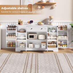 Multifunctional Kitchen Sideboard with Double-Door Compartment, Spacious Cabinet with Adjustable Shelves, 138L x 40W x 85H cm, White - Aosom UK - thumbnail 5