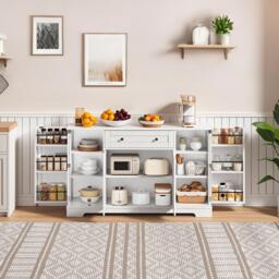 Multifunctional Kitchen Sideboard with Double-Door Compartment, Spacious Cabinet with Adjustable Shelves, 138L x 40W x 85H cm, White - Aosom UK - thumbnail 9