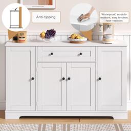 Multifunctional Kitchen Sideboard with Double-Door Compartment, Spacious Cabinet with Adjustable Shelves, 138L x 40W x 85H cm, White - Aosom UK - thumbnail 4