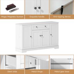 Multifunctional Kitchen Sideboard with Double-Door Compartment, Spacious Cabinet with Adjustable Shelves, 138L x 40W x 85H cm, White - Aosom UK - thumbnail 6
