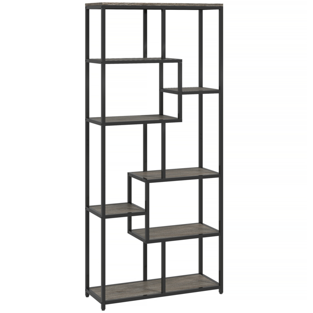 HOMCOM Seven-Tier Geometric Bookcase - Grey/Black - image 1