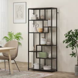 HOMCOM Seven-Tier Geometric Bookcase - Grey/Black - thumbnail 8