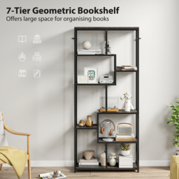 HOMCOM Seven-Tier Geometric Bookcase - Grey/Black - thumbnail 4