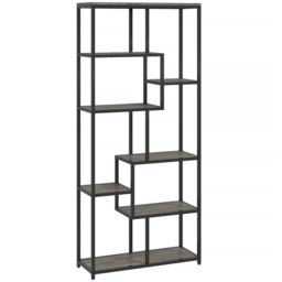 HOMCOM Seven-Tier Geometric Bookcase - Grey/Black - thumbnail 1