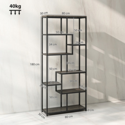 HOMCOM Seven-Tier Geometric Bookcase - Grey/Black - thumbnail 3