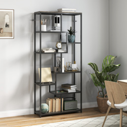 HOMCOM Seven-Tier Geometric Bookcase - Grey/Black - thumbnail 2