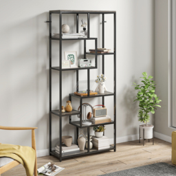 HOMCOM Seven-Tier Geometric Bookcase - Grey/Black - thumbnail 7