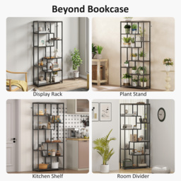 HOMCOM Seven-Tier Geometric Bookcase - Grey/Black - thumbnail 6