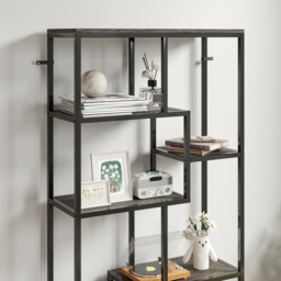 HOMCOM Seven-Tier Geometric Bookcase - Grey/Black - thumbnail 9