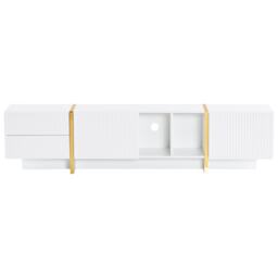 Modern TV Cabinet with Storage Cabinet and Open Shelves for 85-Inch TV, Entertainment Centre for Living Room, 190L x 35W x 45H cm, White+Gold - Aosom.UK - thumbnail 2