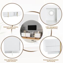 Modern TV Cabinet with Storage Cabinet and Open Shelves for 85-Inch TV, Entertainment Centre for Living Room, 190L x 35W x 45H cm, White+Gold - Aosom.UK - thumbnail 5