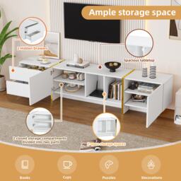 Modern TV Cabinet with Storage Cabinet and Open Shelves for 85-Inch TV, Entertainment Centre for Living Room, 190L x 35W x 45H cm, White+Gold - Aosom.UK - thumbnail 4