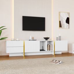 Modern TV Cabinet with Storage Cabinet and Open Shelves for 85-Inch TV, Entertainment Centre for Living Room, 190L x 35W x 45H cm, White+Gold - Aosom.UK - thumbnail 6