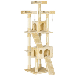 PawHut Deluxe Cat Tree, Kitten Scratching Post, Climbing Tower Activity Centre, Plush, Cream - Aosom UK