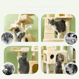 PawHut Deluxe Cat Tree, Kitten Scratching Post, Climbing Tower Activity Centre, Plush, Cream - Aosom UK - thumbnail 7