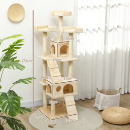PawHut Deluxe Cat Tree, Kitten Scratching Post, Climbing Tower Activity Centre, Plush, Cream - Aosom UK - thumbnail 3