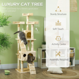 PawHut Deluxe Cat Tree, Kitten Scratching Post, Climbing Tower Activity Centre, Plush, Cream - Aosom UK - thumbnail 4