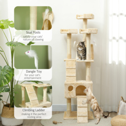 PawHut Deluxe Cat Tree, Kitten Scratching Post, Climbing Tower Activity Centre, Plush, Cream - Aosom UK - thumbnail 5