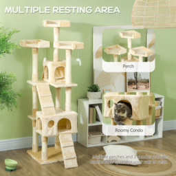 PawHut Deluxe Cat Tree, Kitten Scratching Post, Climbing Tower Activity Centre, Plush, Cream - Aosom UK - thumbnail 6