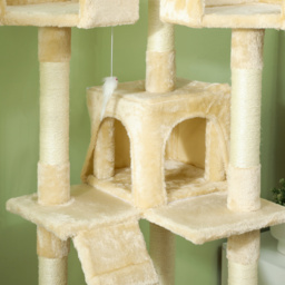 PawHut Deluxe Cat Tree, Kitten Scratching Post, Climbing Tower Activity Centre, Plush, Cream - Aosom UK - thumbnail 9