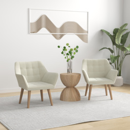 Set of 2 Accent Chair, Arm Chair with Slanted Back, Thick Padding and Rubber Wooden Legs for Living Room, Cream White - thumbnail 2