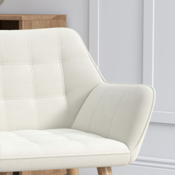 Set of 2 Accent Chair, Arm Chair with Slanted Back, Thick Padding and Rubber Wooden Legs for Living Room, Cream White - thumbnail 9