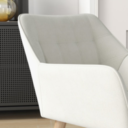 Set of 2 Accent Chair, Arm Chair with Slanted Back, Thick Padding and Rubber Wooden Legs for Living Room, Cream White - thumbnail 8