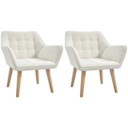 Set of 2 Accent Chair, Arm Chair with Slanted Back, Thick Padding and Rubber Wooden Legs for Living Room, Cream White - thumbnail 1