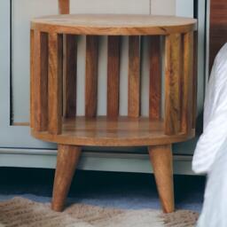 Ariella 100% Solid Mango Wood Single-Shelf Bedside Table with Nordic Legs, Hand-finished Desk with Open Shelf, 26L x 36W x 40H cm, Brown - Aosom UK - thumbnail 1