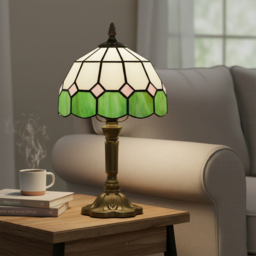 HOMCOM Handmade Art Deco Glass Table Lamp - White/Green - thumbnail 9