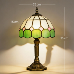 HOMCOM Handmade Art Deco Glass Table Lamp - White/Green - thumbnail 3