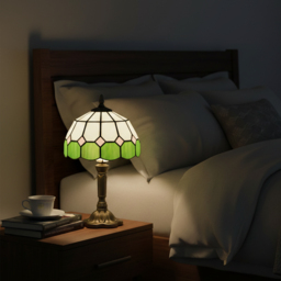 HOMCOM Handmade Art Deco Glass Table Lamp - White/Green - thumbnail 8