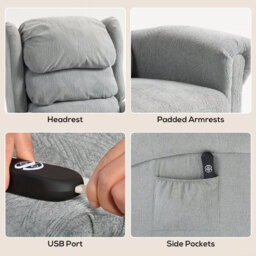 HOMCOM Velvet-Feel Electric Riser Recliner Chair - Grey - thumbnail 6