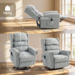 HOMCOM Velvet-Feel Electric Riser Recliner Chair - Grey - thumbnail 3