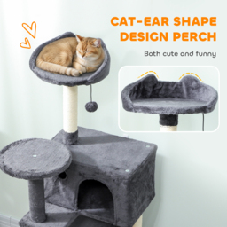 PawHut 140cm Large Cat Tree Tower with Sisal Scratching Posts, Cat Houses, Plush Perches, Hammock, Ladder, Dark Grey - thumbnail 5