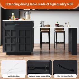 Extendable Bar Table with 2 Drawers and 4 Compartments, Expandable Kitchen Island for 2–6 People, 133-202L x 70W x 93.5H cm, Black - Aosom UK - thumbnail 5