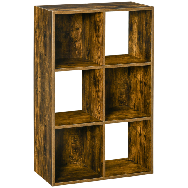 HOMCOM Industrial Style Storage Shelf, Bookcase, Bookshelf with 6 Compartments, Freestanding Shelving Unit for Living Room, Home, Brown - Aosom UK - image 1